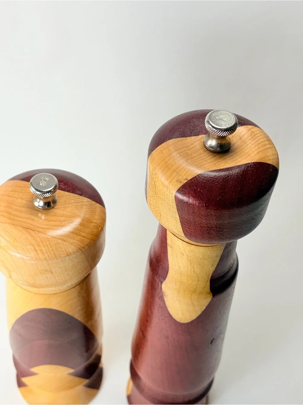 2 Handcrafted Two-Tone Natural & Dark Wood Wooden Salt and Pepper Mills